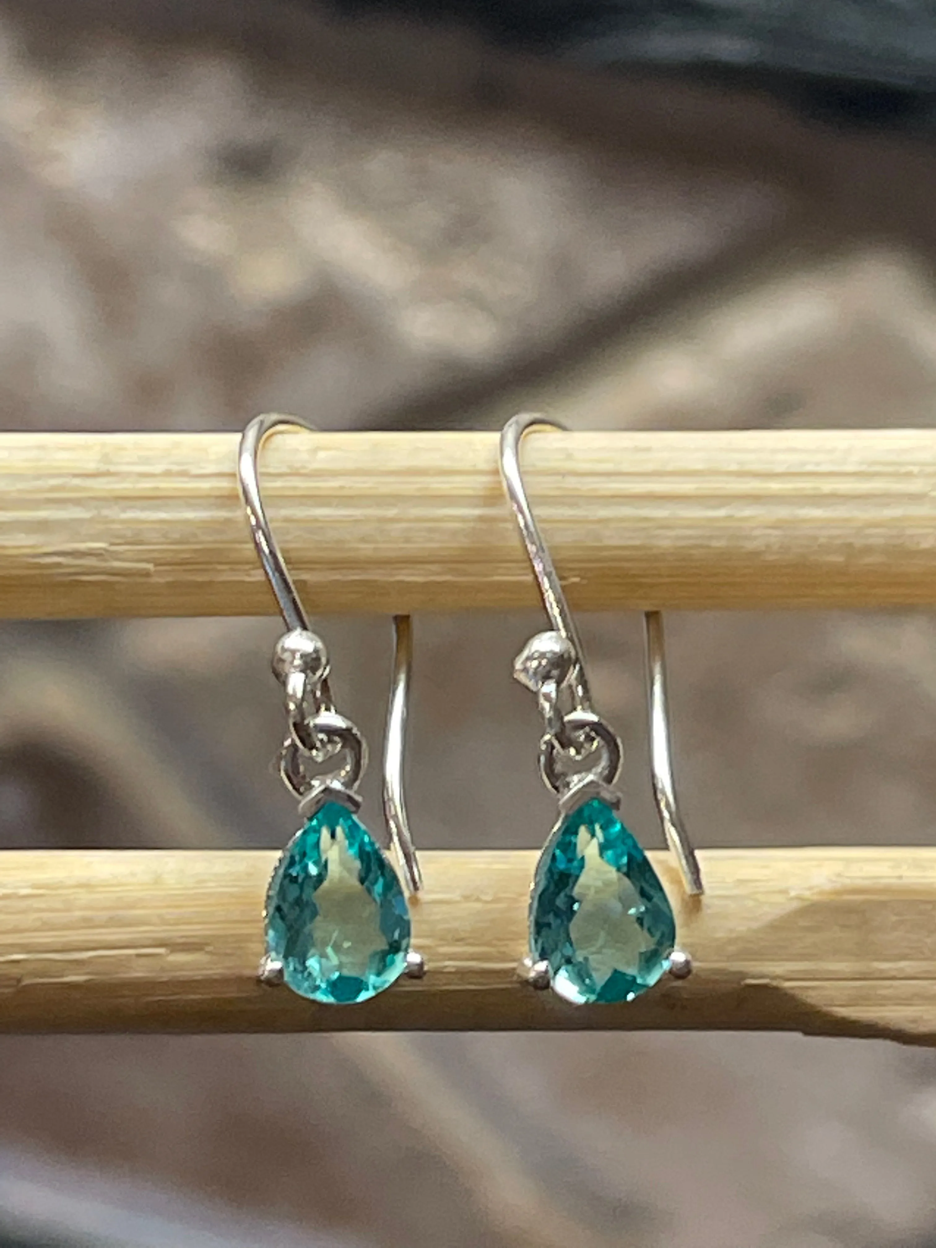Genuine Neon Blue Apatite 925 Solid Sterling Silver Earrings 20mm