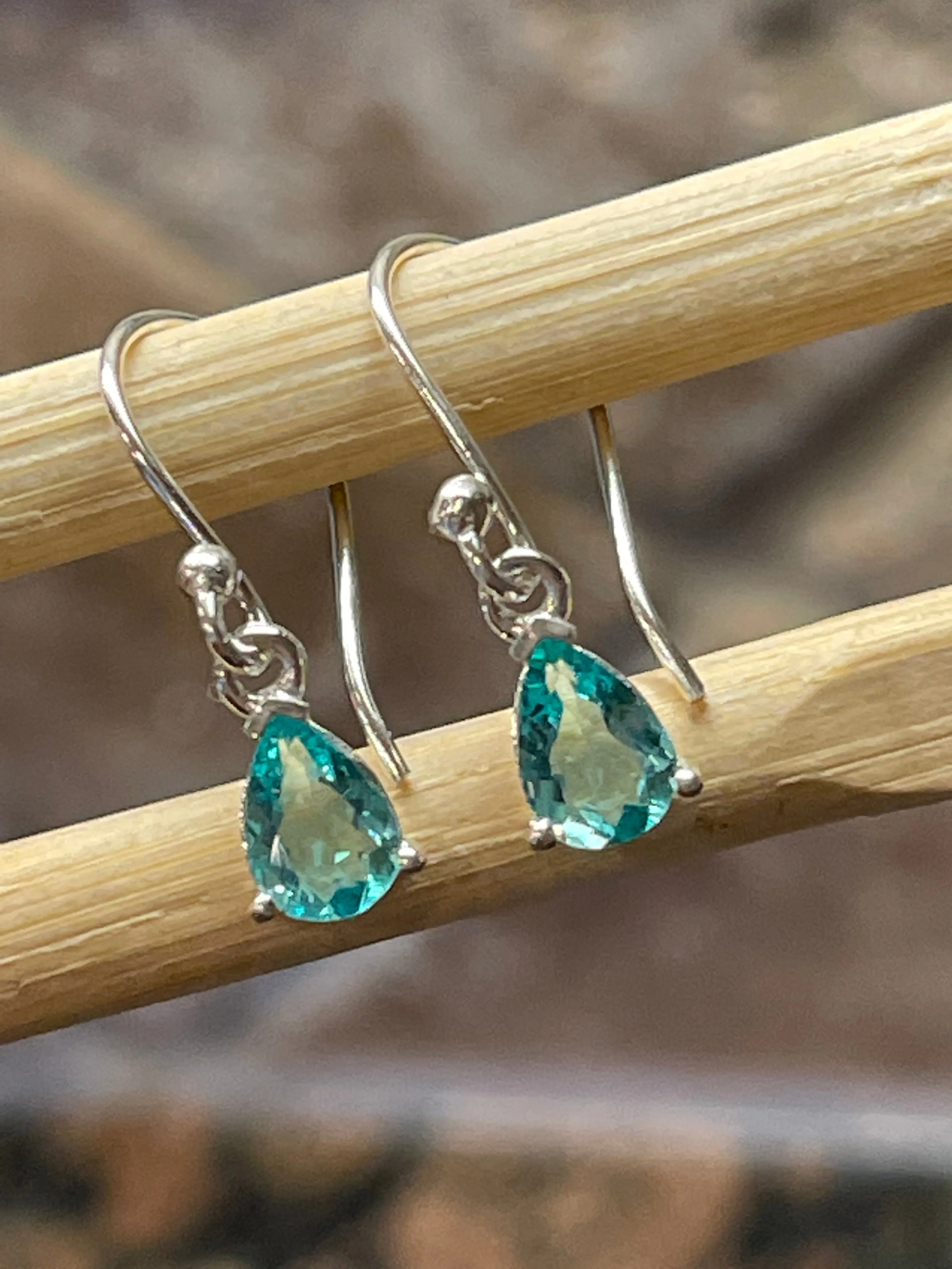 Genuine Neon Blue Apatite 925 Solid Sterling Silver Earrings 20mm