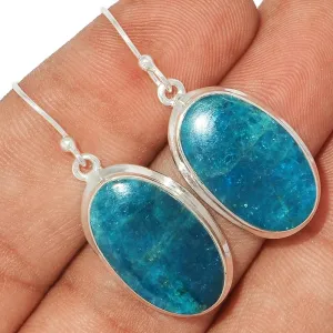 Genuine Neon Blue Apatite 925 Solid Sterling Silver Earrings 35mm