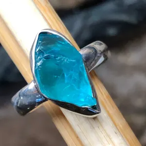 Genuine Neon Blue Apatite 925 Solid Sterling Silver Ring Size 9.25
