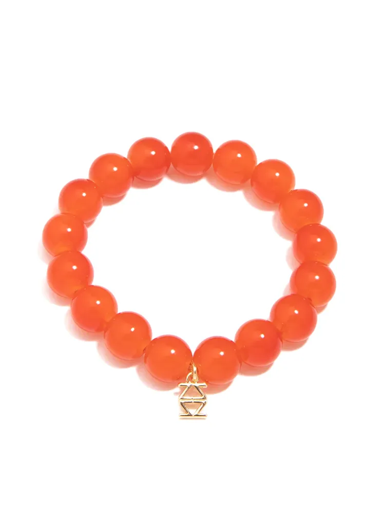 Glossy Glass Bead Stretch Bracelet - Orange