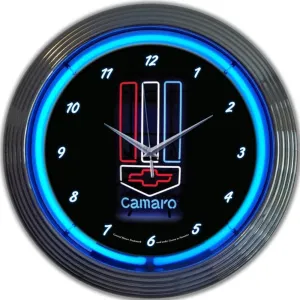 GM Camaro Red, White and Blue Neon Clock