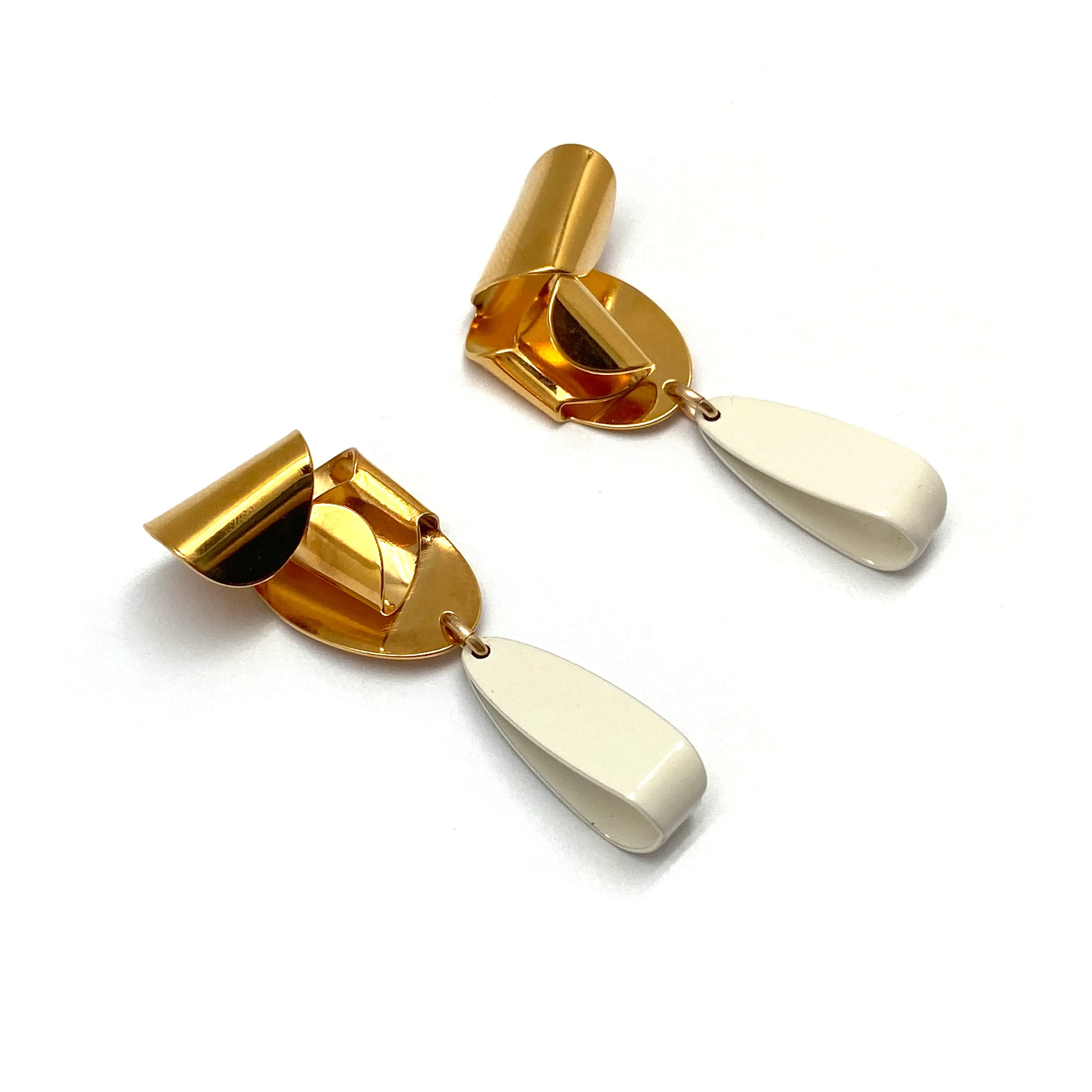 Gold and White Folded Earrings