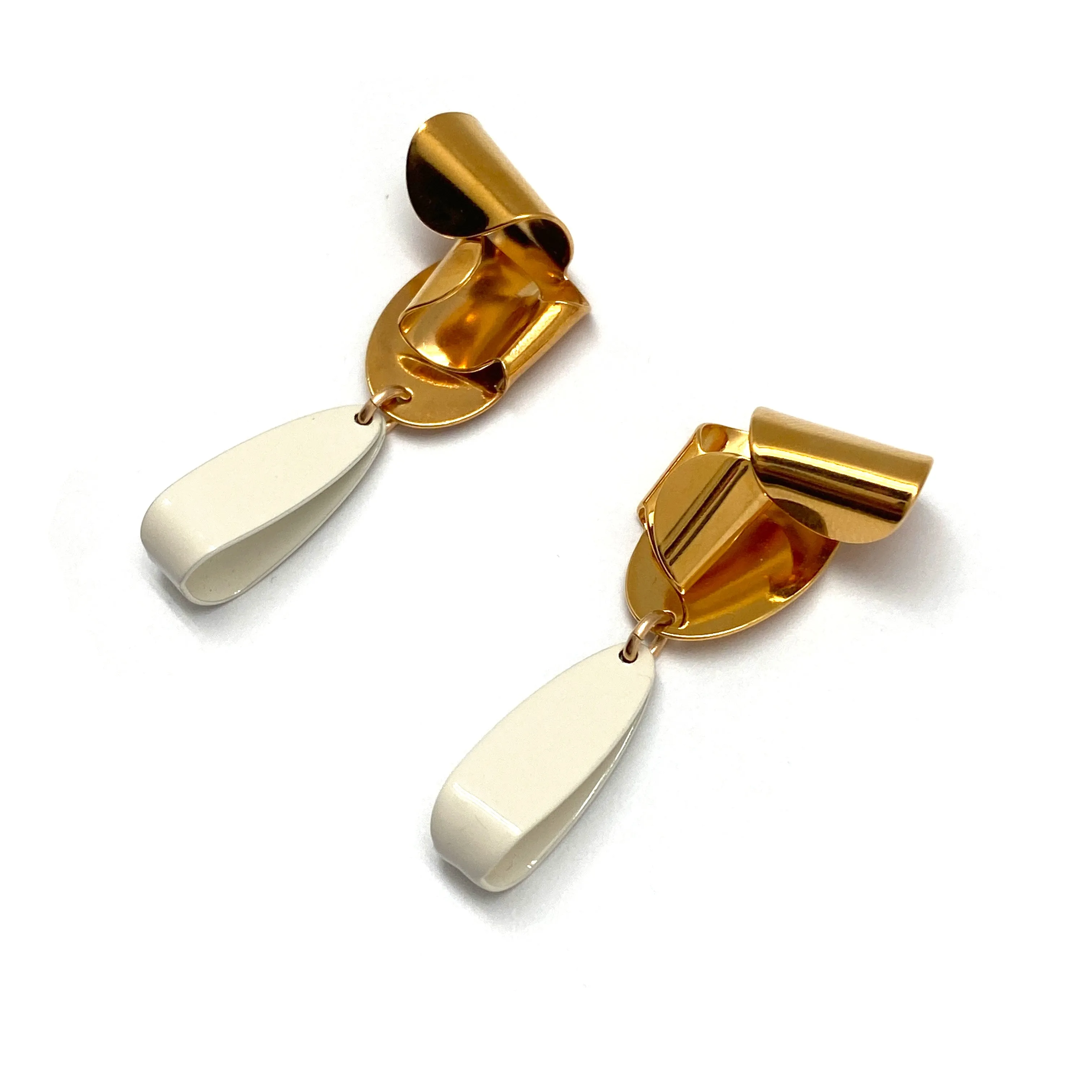 Gold and White Folded Earrings