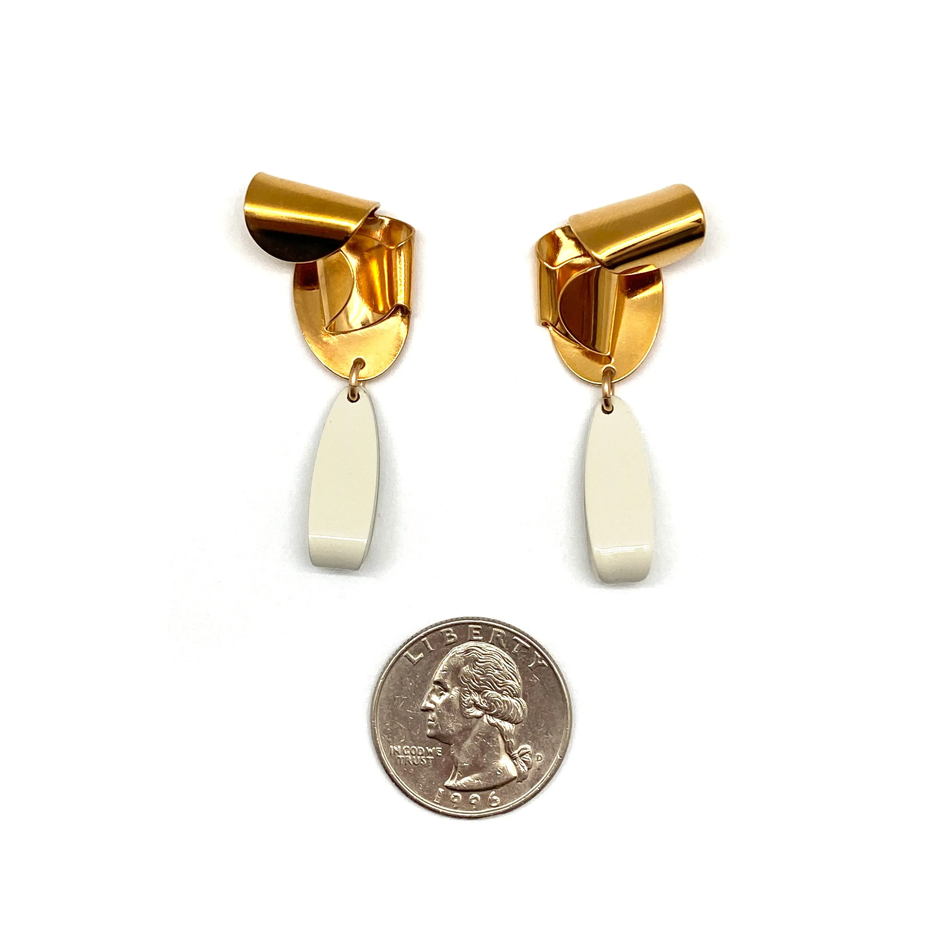 Gold and White Folded Earrings