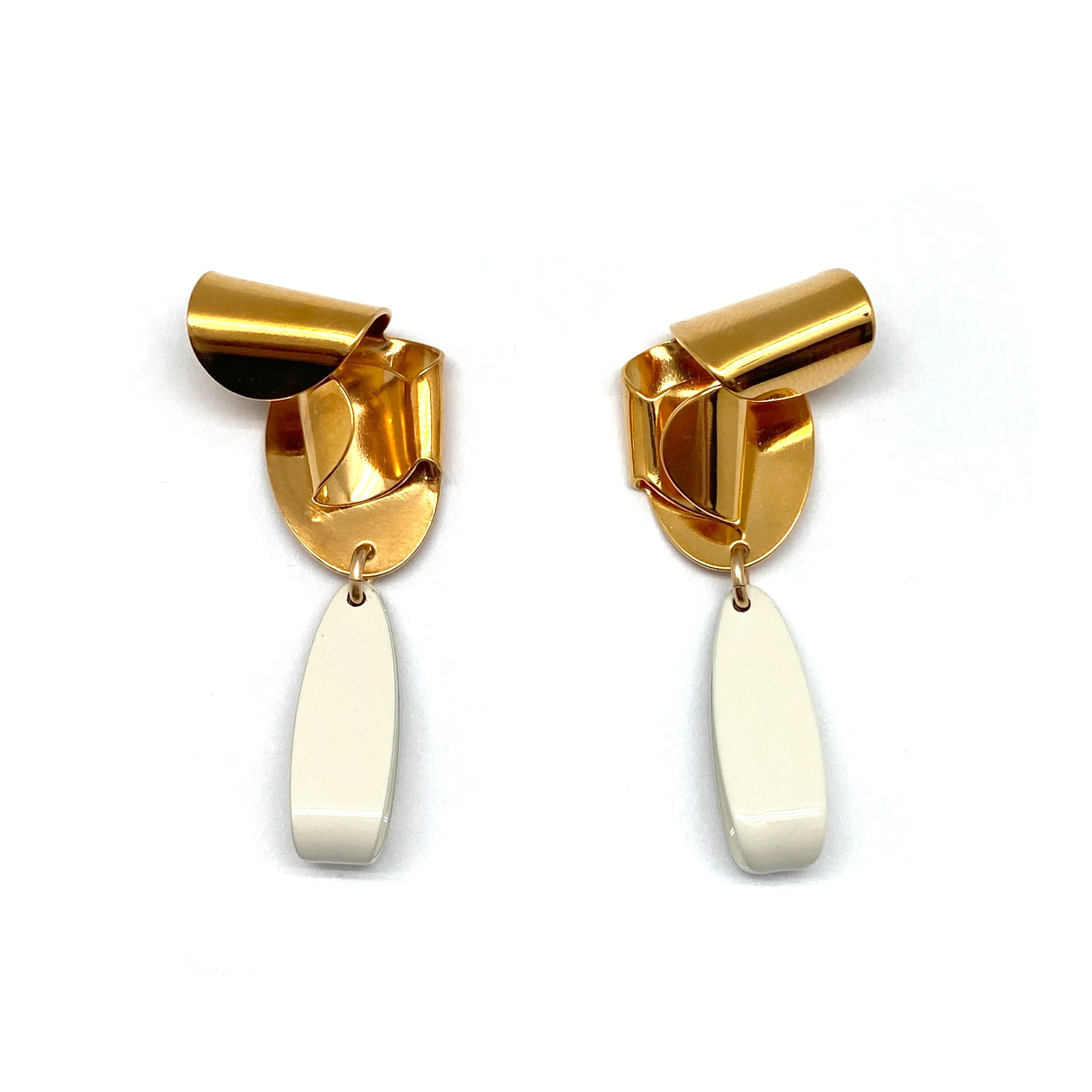 Gold and White Folded Earrings