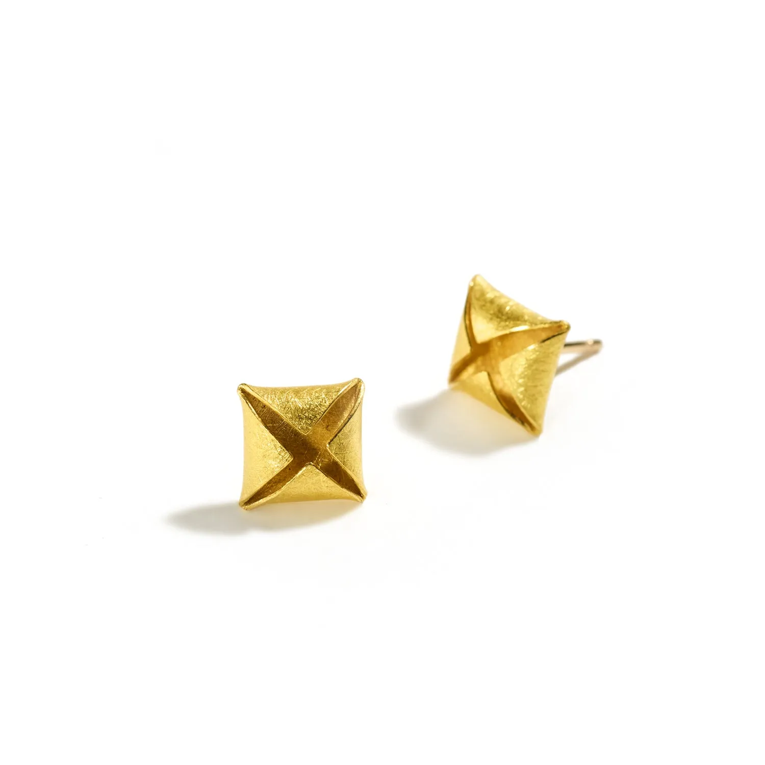 Gold Folded Square Earrings