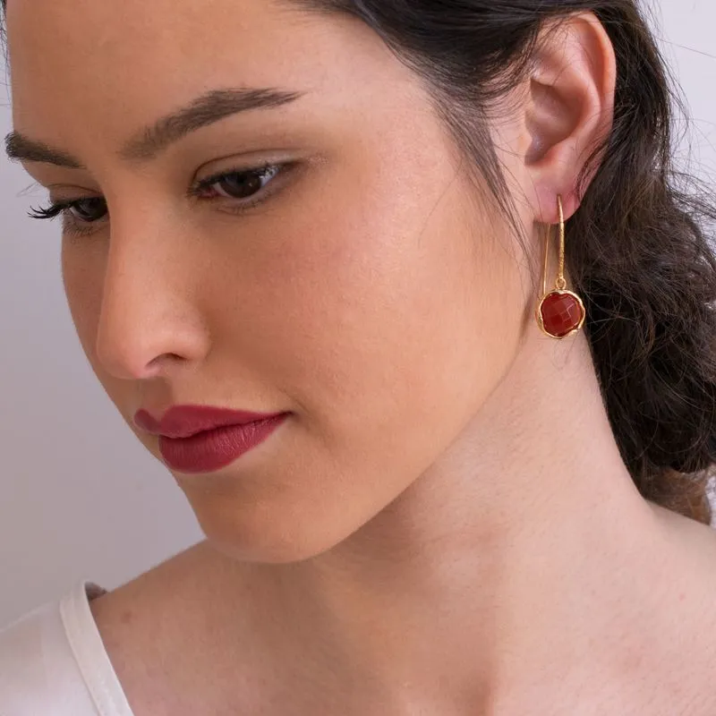 Gold Plated Round Red Carnelian 12mm Dangle Earrings