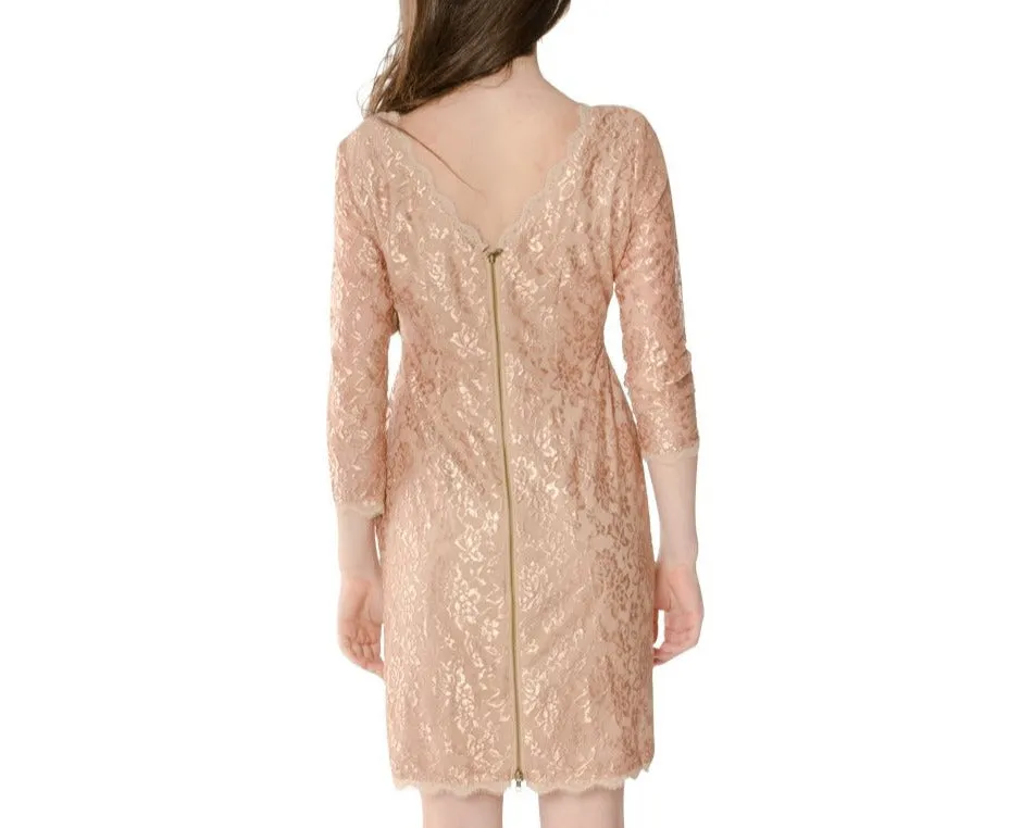Golden Dream V-Back Lace Sheath Dress