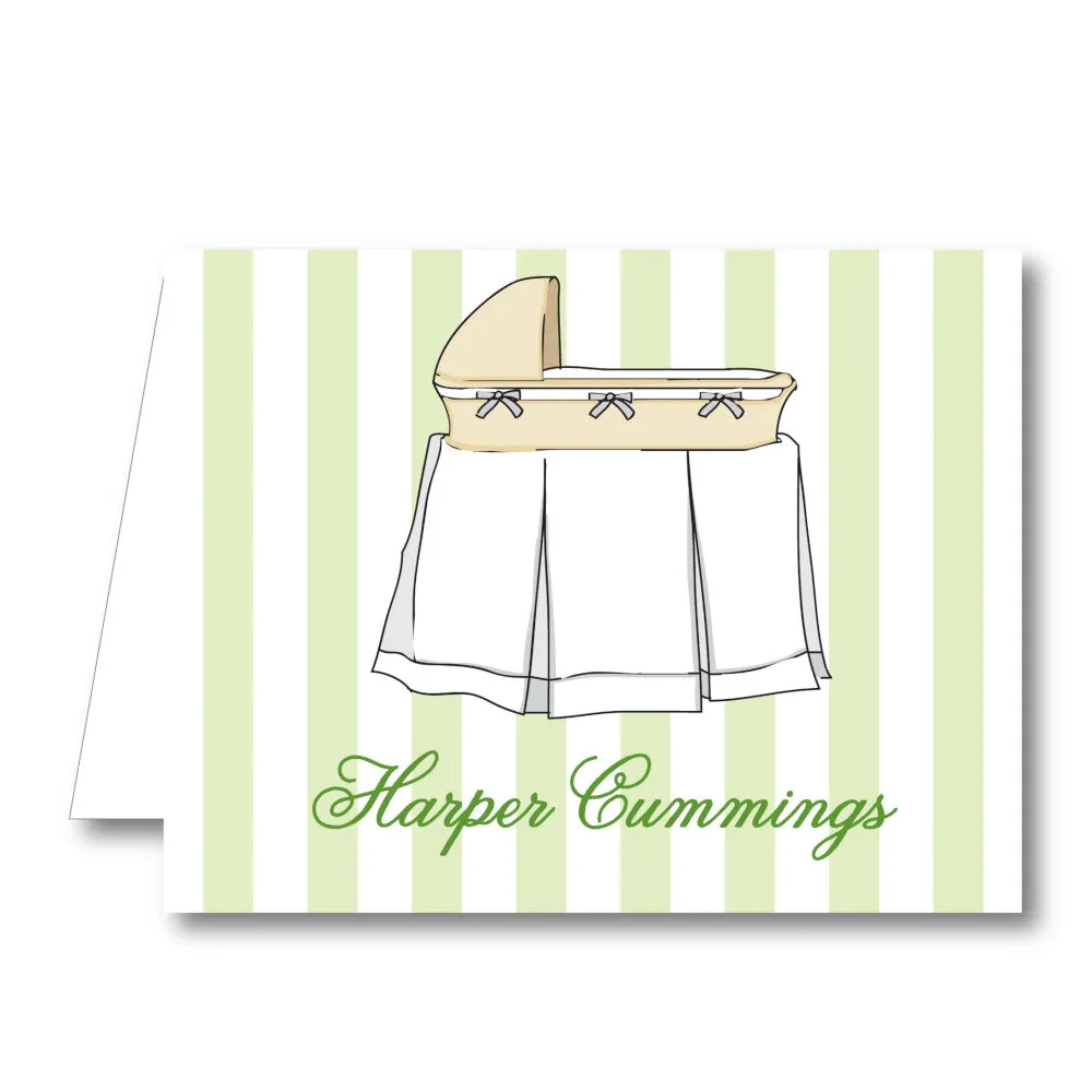 Green Bassinet Stripe Folded Notecard