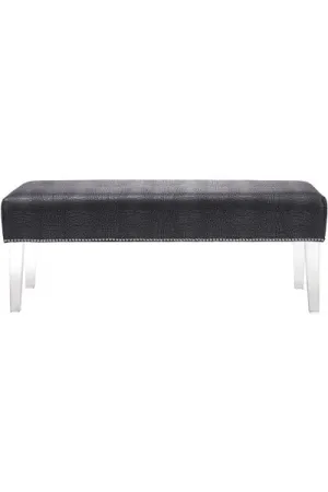 Grey Croc Velvet & Lucite Bench
