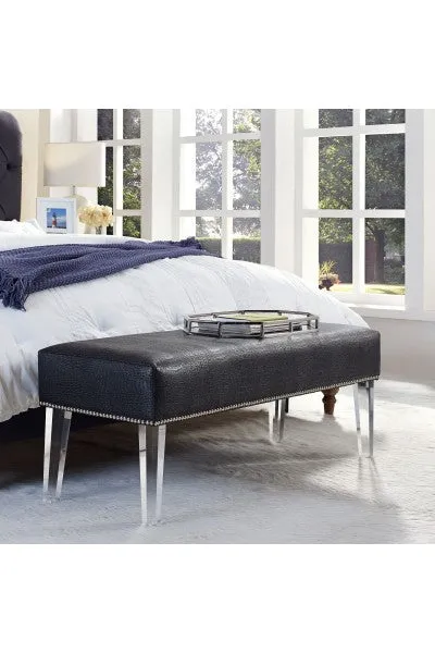 Grey Croc Velvet & Lucite Bench