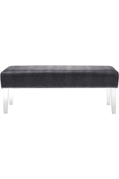 Grey Croc Velvet & Lucite Bench