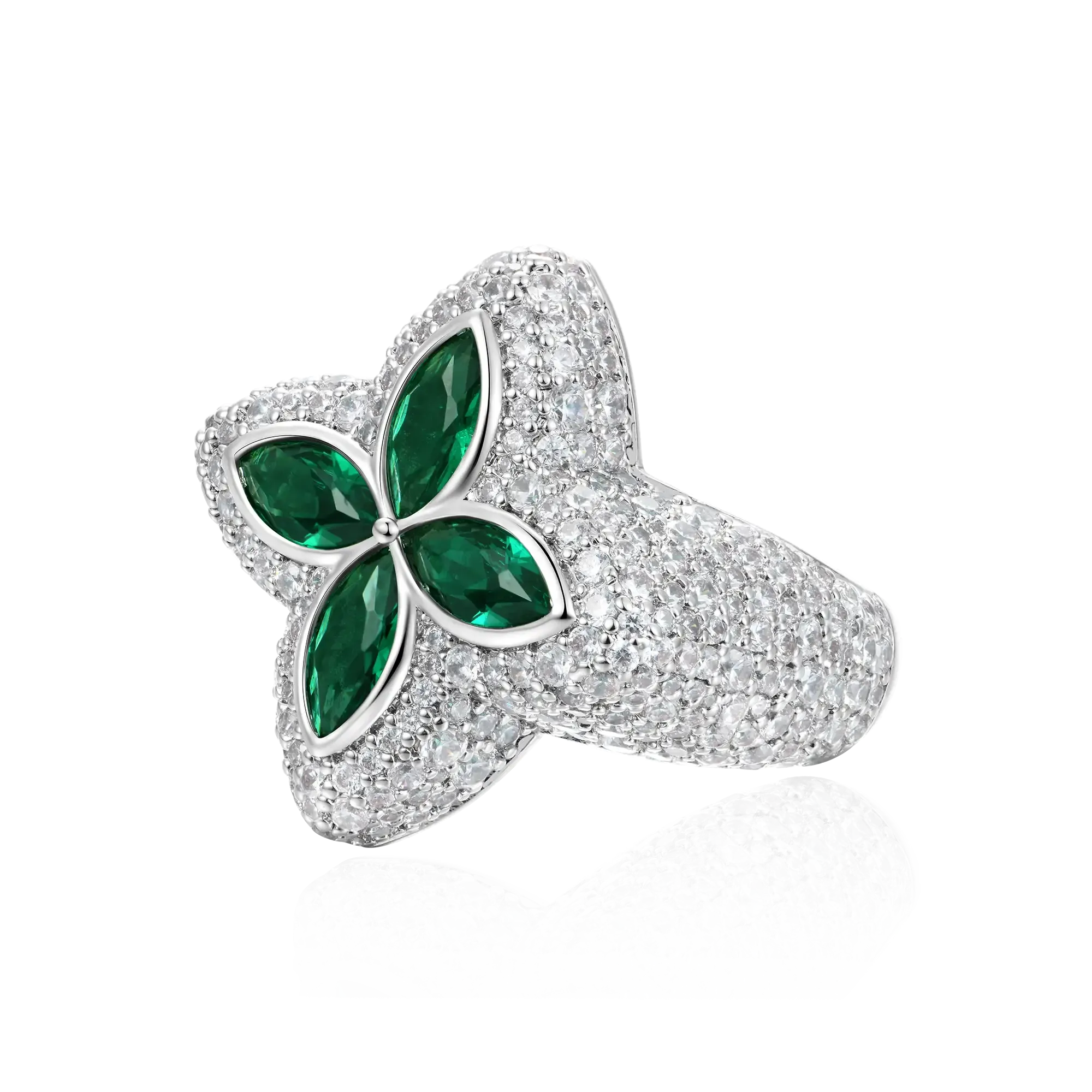 Iced Luminous Clover Ring