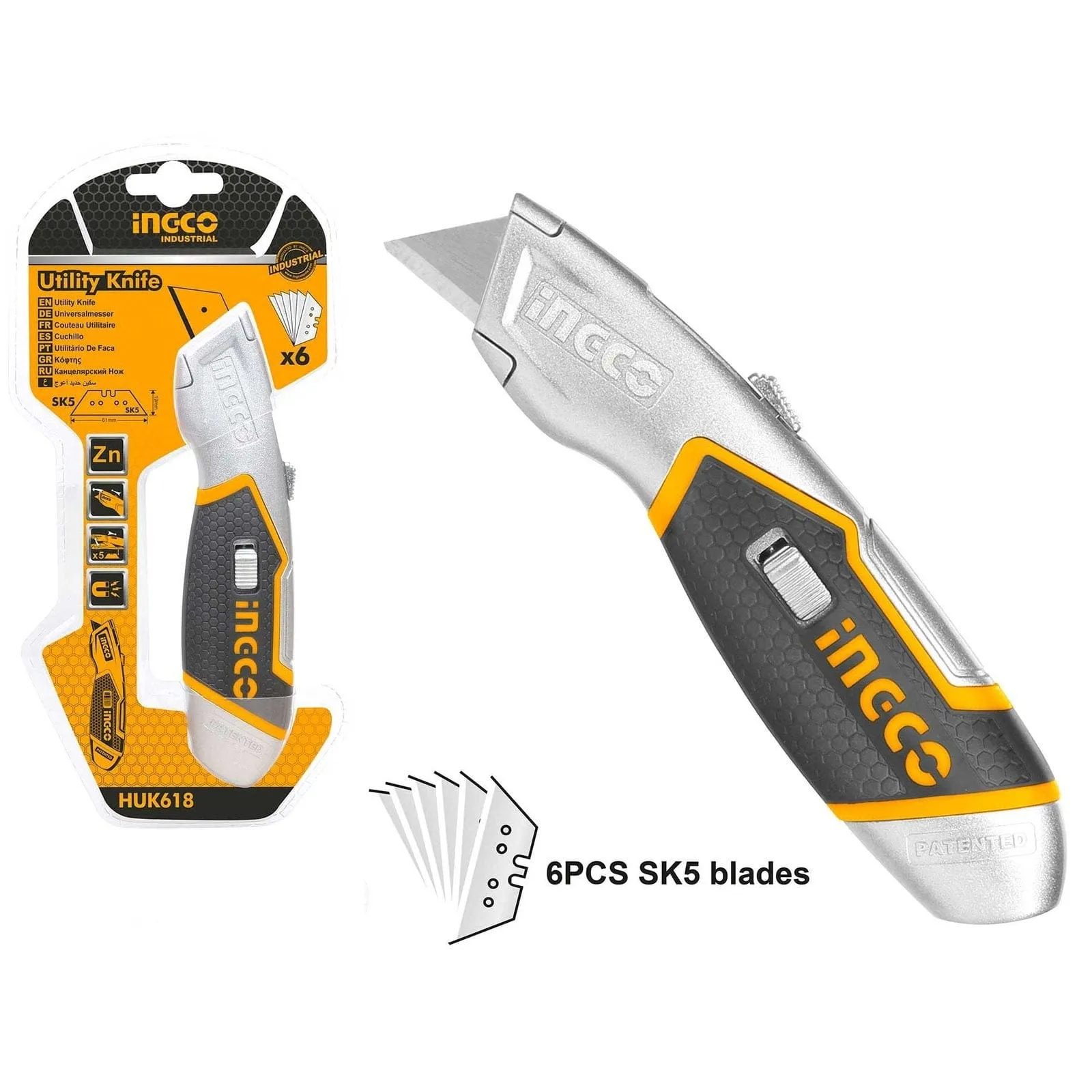 Ingco Utility Knife with Zinc Alloy Shell - HUK618