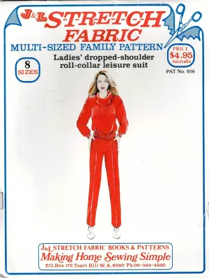 J & L Stretch 016 Womens Stretch Dropped Shoulder Roll Collar Tracksuit 1980s Vintage Sewing Pattern Size 6 - 20 UNCUT Factory Folded