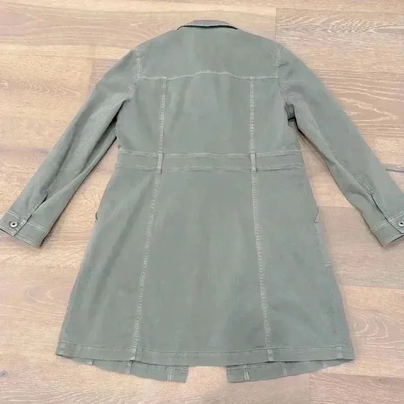 J. Jill Small NWT Tahoe Utility Duster Trench Green Button Long Military Jacket.