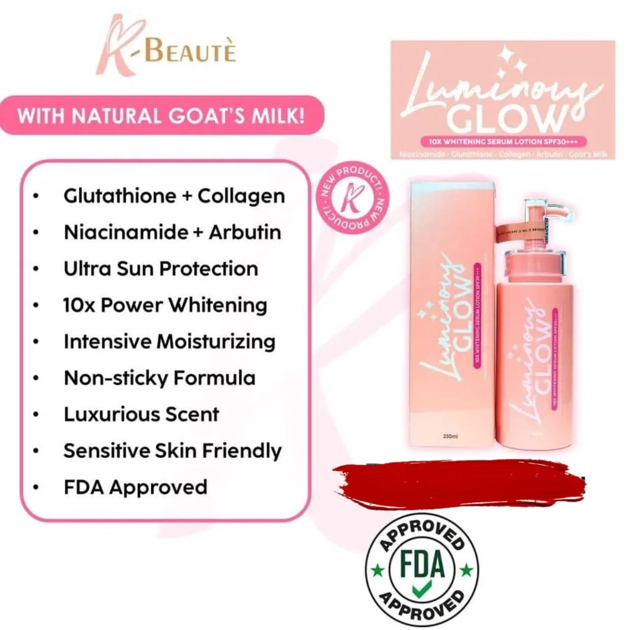K-Beautè Luminuous Glow 10x Whitening Serum Lotion 250ml (Exp AUG 2024)