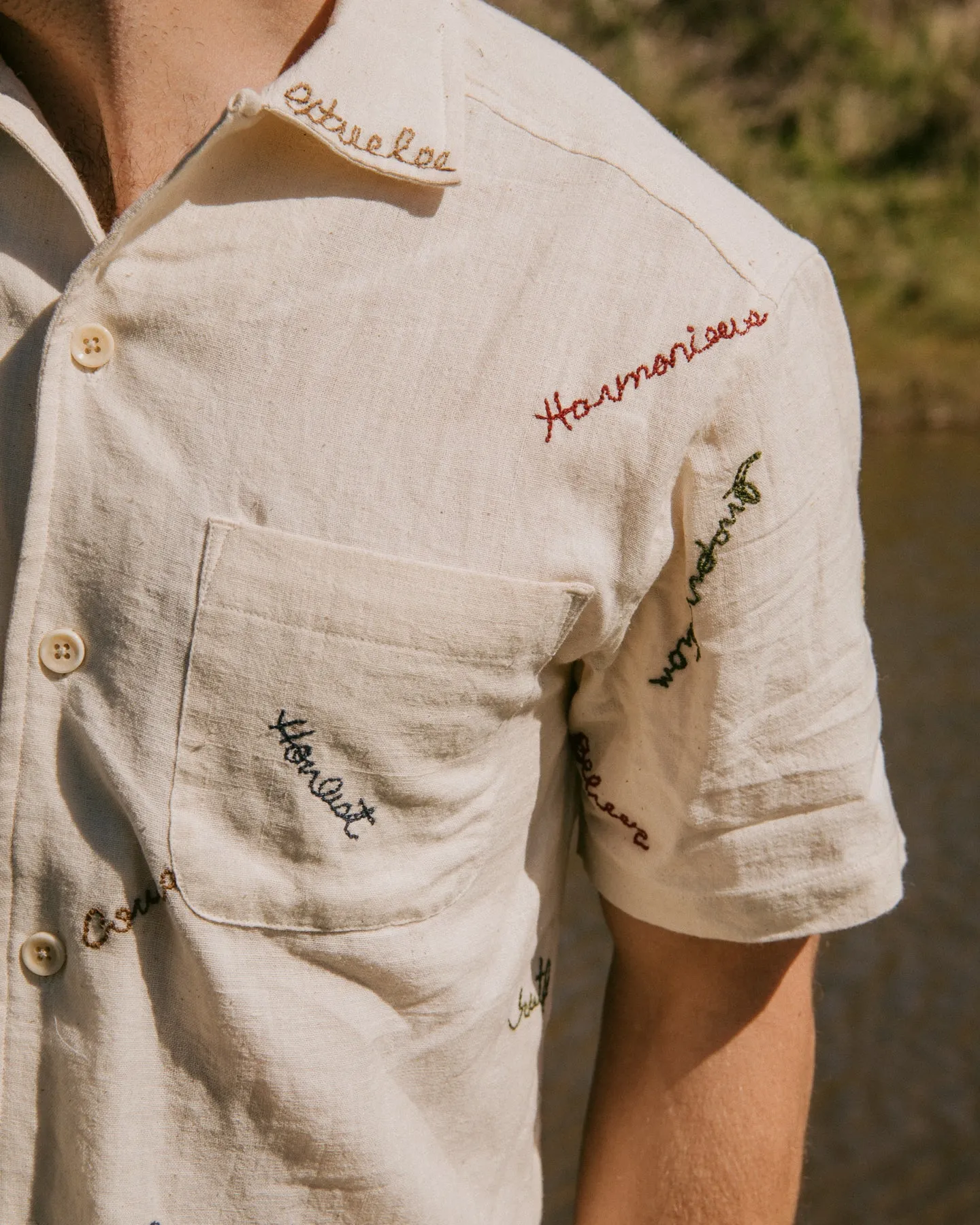 Khushi Affirmations Embroidered Camp Shirt