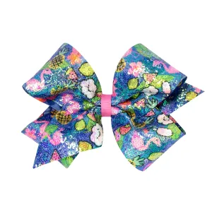 King Iridescent Sequin Hair Bow on Clippie - Flamingo