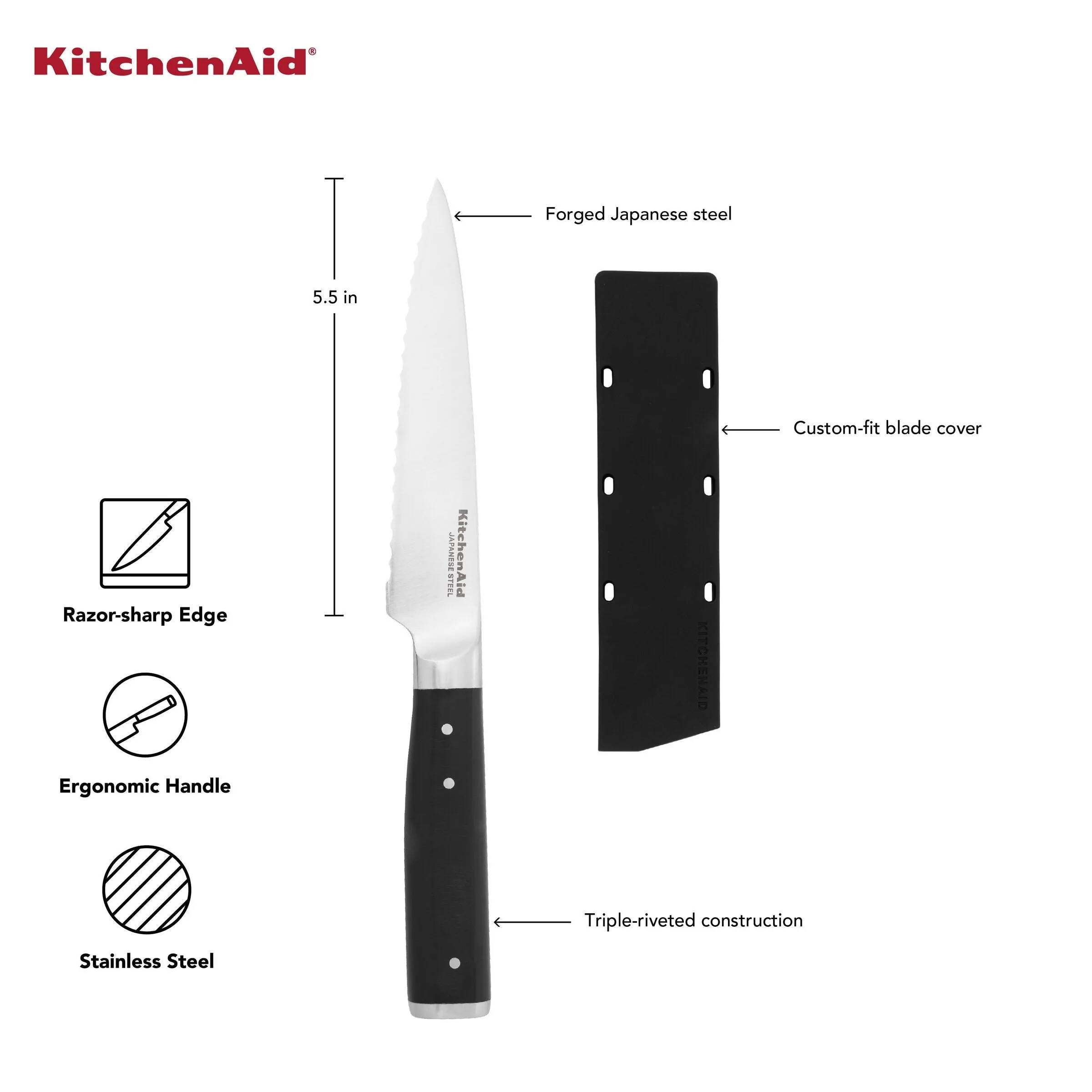 KitchenAid Gourmet Forged Serrated Utility Knife, 5.5-Inch, Black