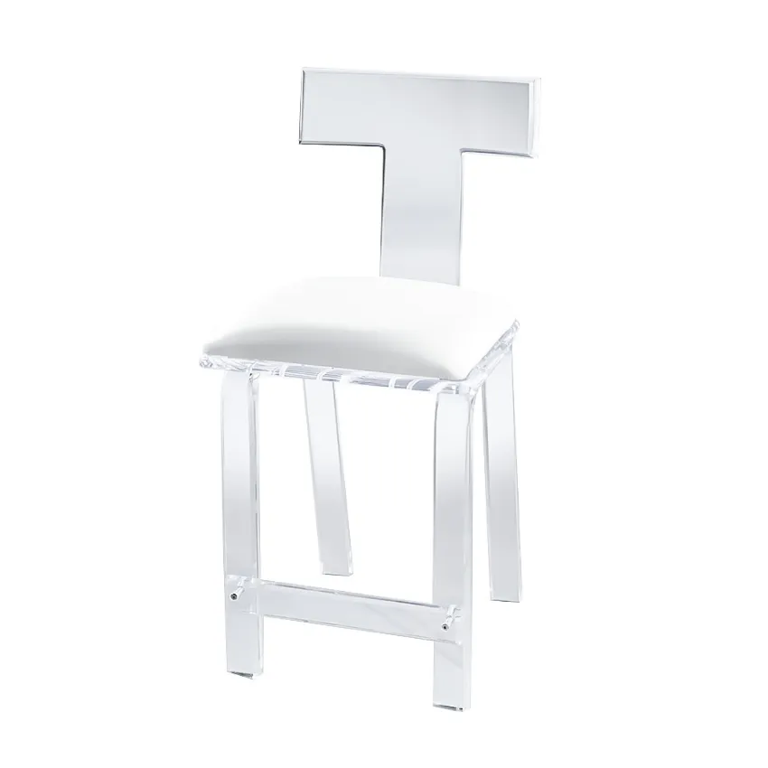 Klismos Lucite Counter Stool - Leather Upholstery