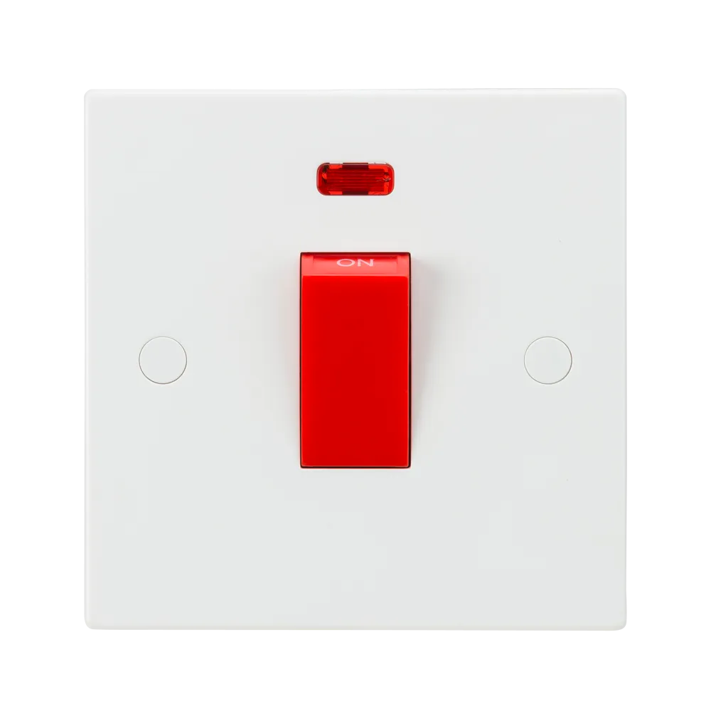 Knightsbridge SN8331N White Square Edge 45A 1G DP Switch   Neon