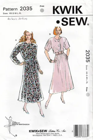 Kwik Sew 2035 Womens Full Skirt Dress with Elastic Waist & Pockets 1990s Vintage Sewing Pattern Size XS - XL UNCUT Factory Folded