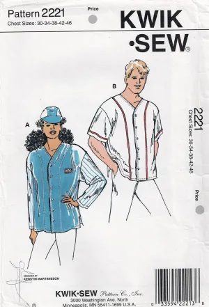 Kwik Sew 2221 UNISEX Sports Shirts 1990s Vintage Sewing Pattern Size 30 - 46 Inches UNCUT Factory Folded