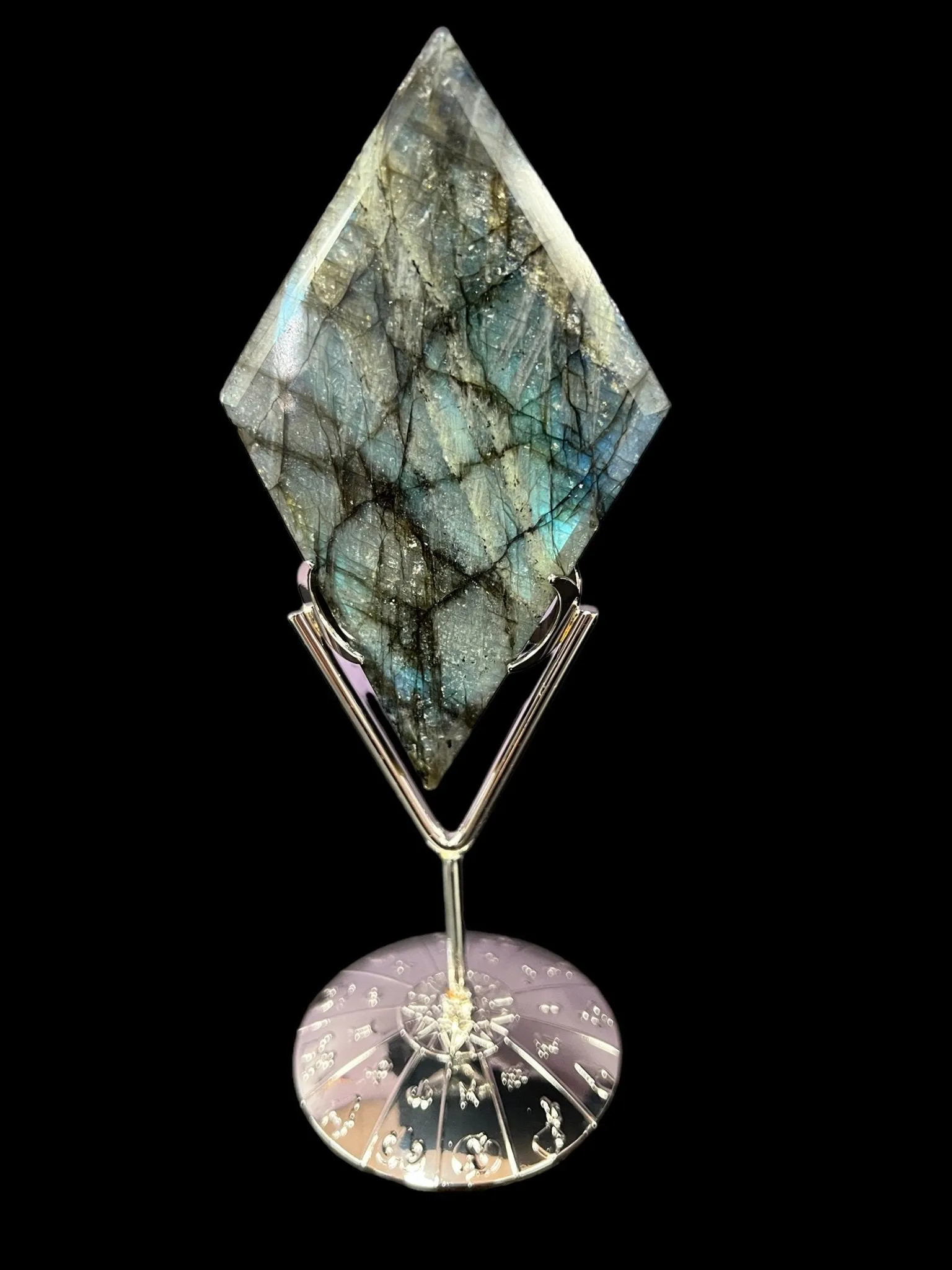 Labradorite Rhombus / Diamond with Zodiac Stand