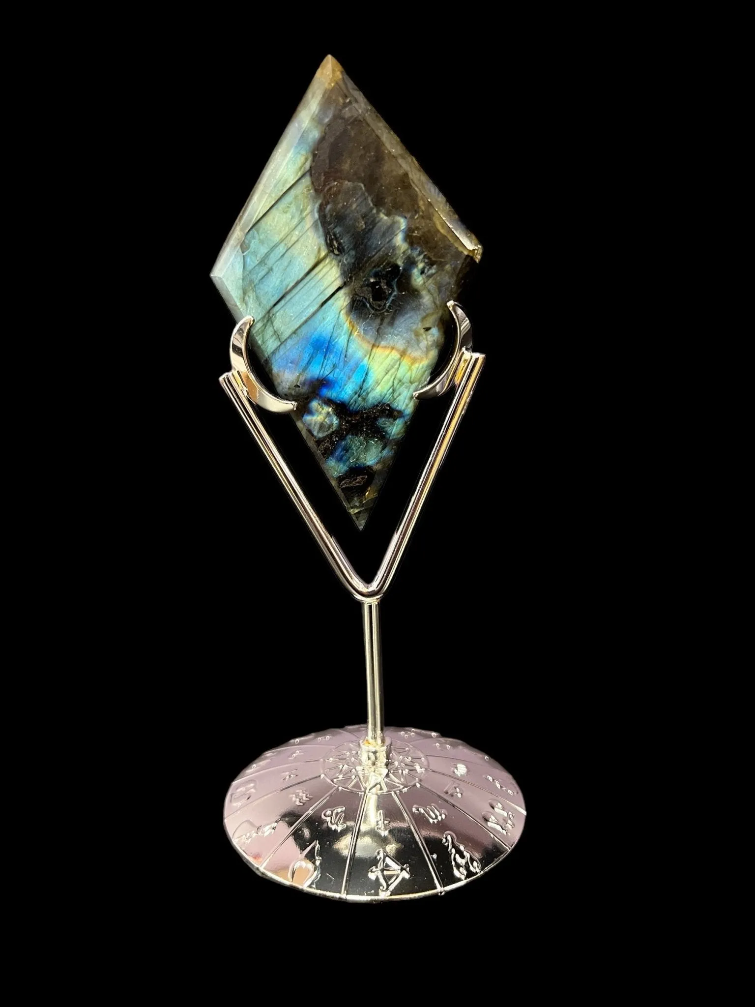 Labradorite Rhombus / Diamond with Zodiac Stand