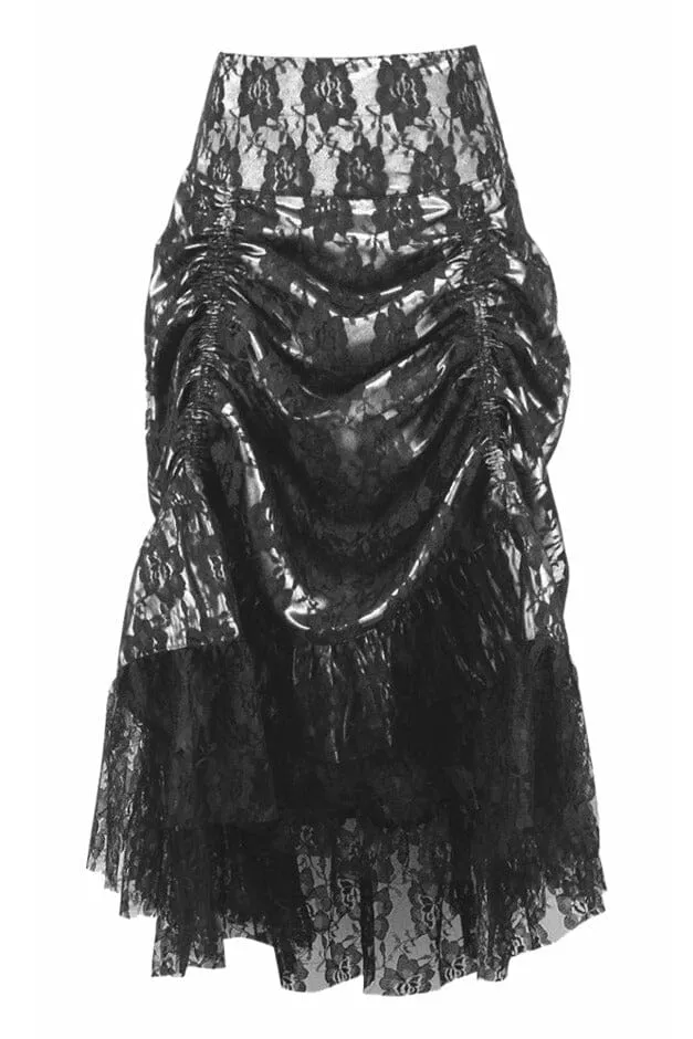 Lace Overlay Ruched Bustle Skirt