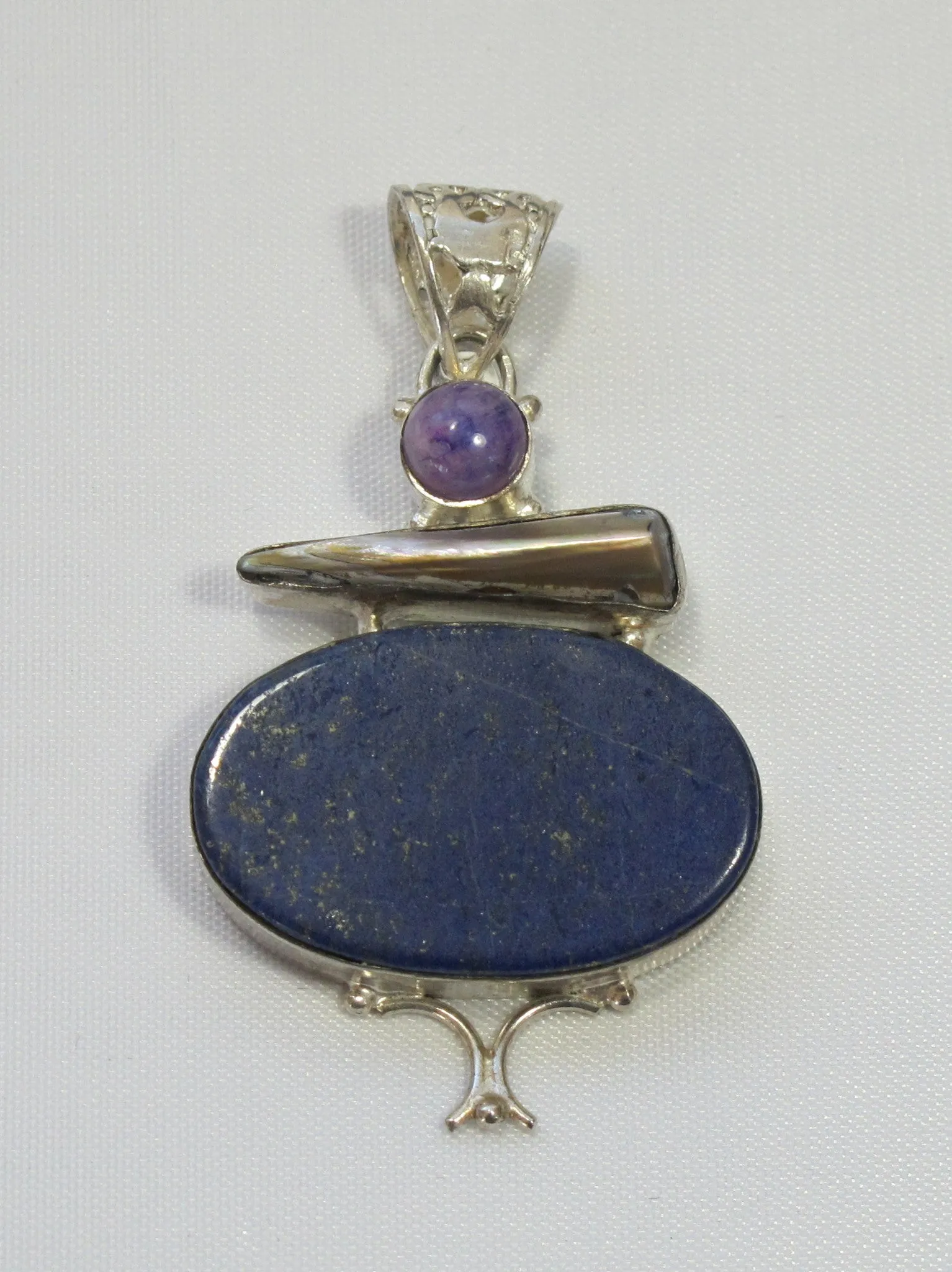 Lapis Pendant 6 with Pearl and Amethyst Quartz