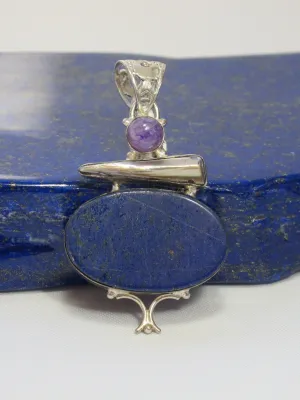 Lapis Pendant 6 with Pearl and Amethyst Quartz