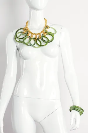 Large Lucite Rings Chain Necklace & Bangle Set