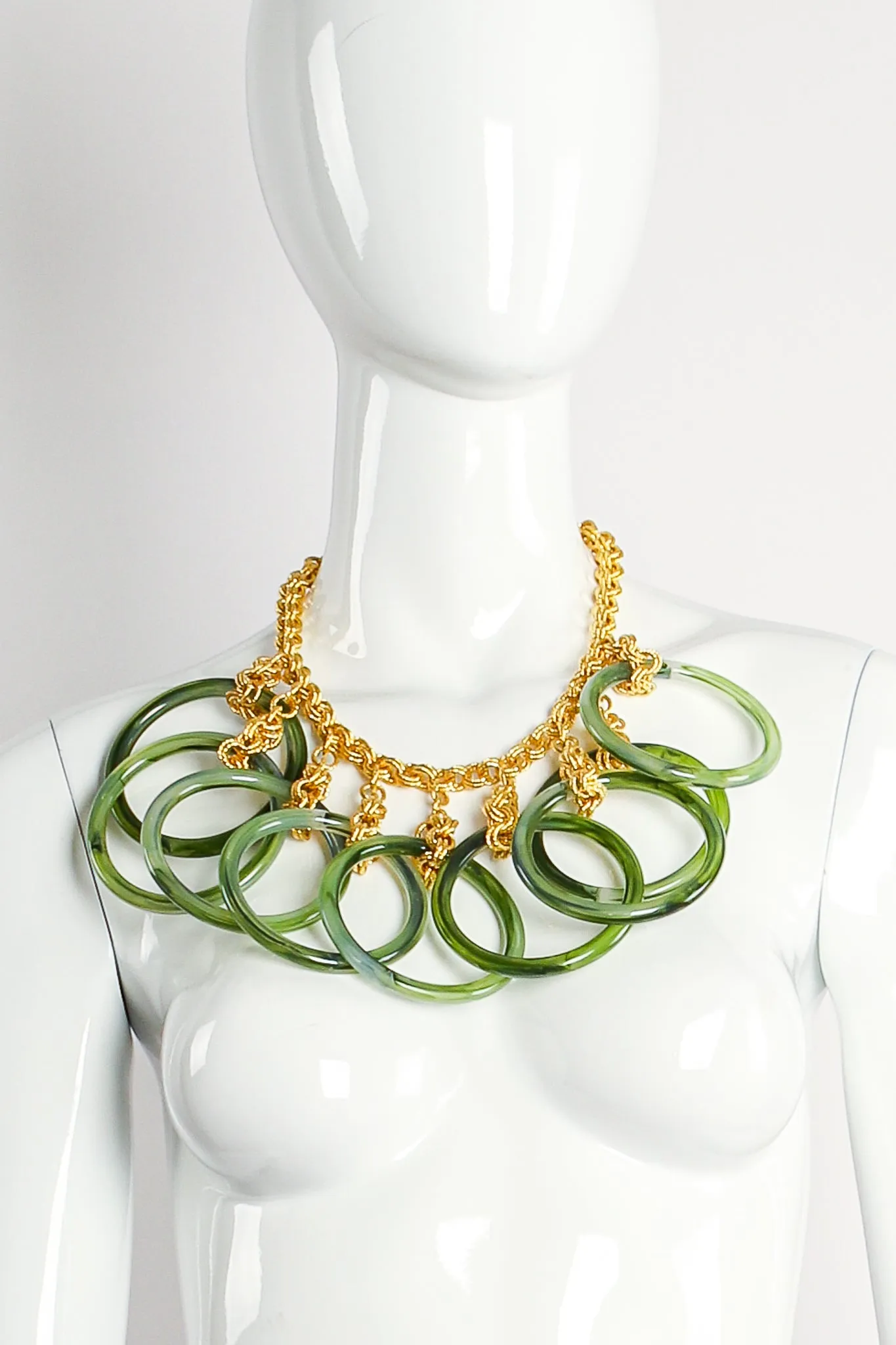 Large Lucite Rings Chain Necklace & Bangle Set