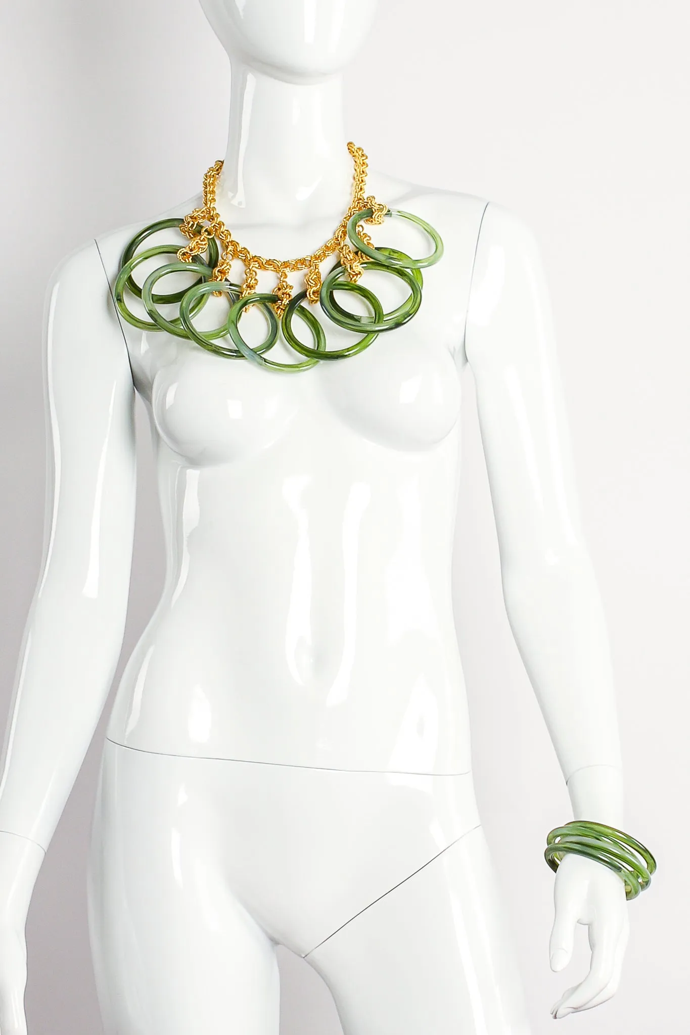 Large Lucite Rings Chain Necklace & Bangle Set