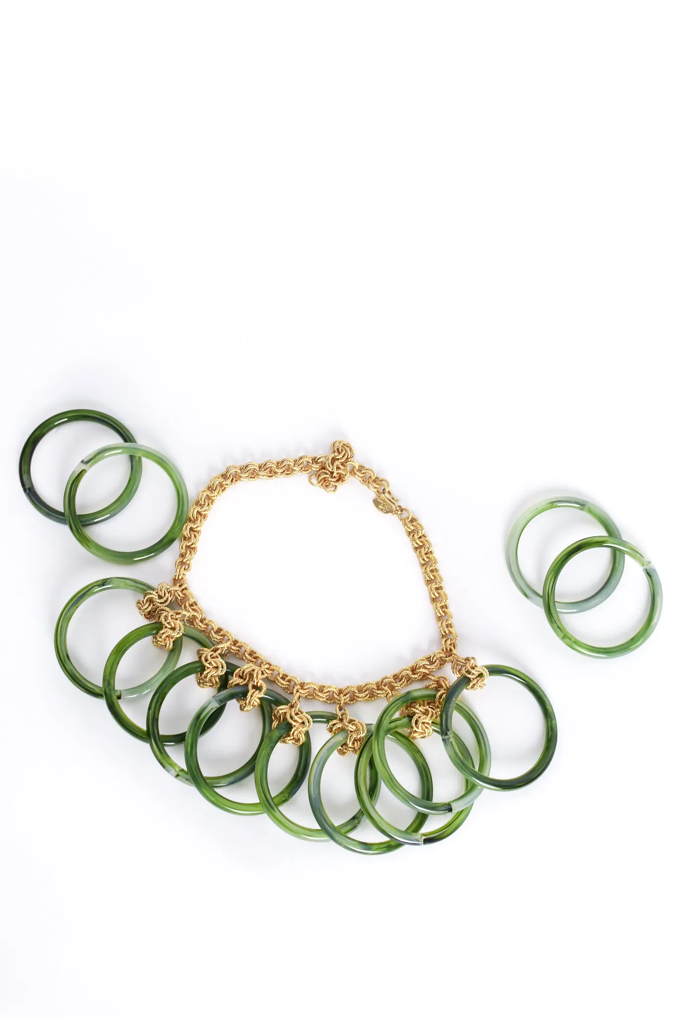 Large Lucite Rings Chain Necklace & Bangle Set