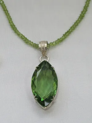 Large Marquis Peridot Quartz Pendant with beaded Peridot Necklace