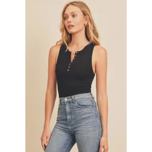 Leanna High Scoop Henley Crop Tank Top