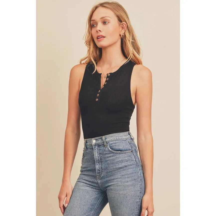 Leanna High Scoop Henley Crop Tank Top