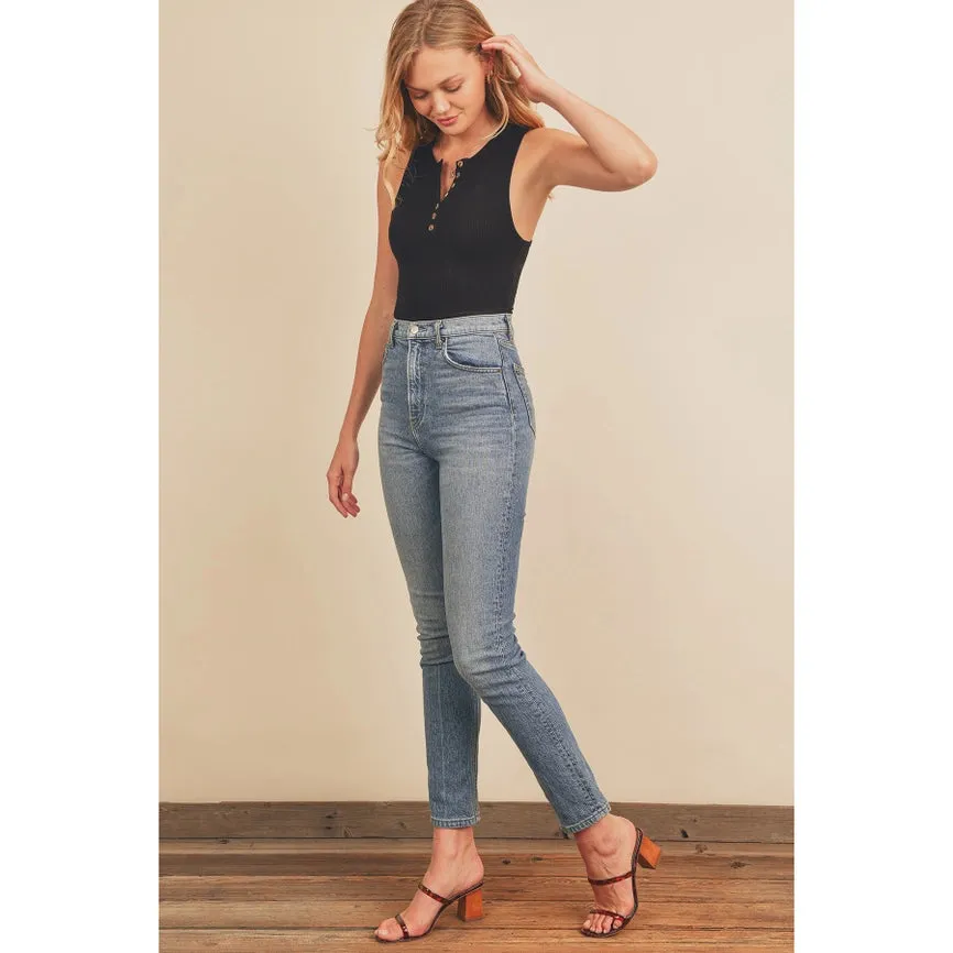 Leanna High Scoop Henley Crop Tank Top