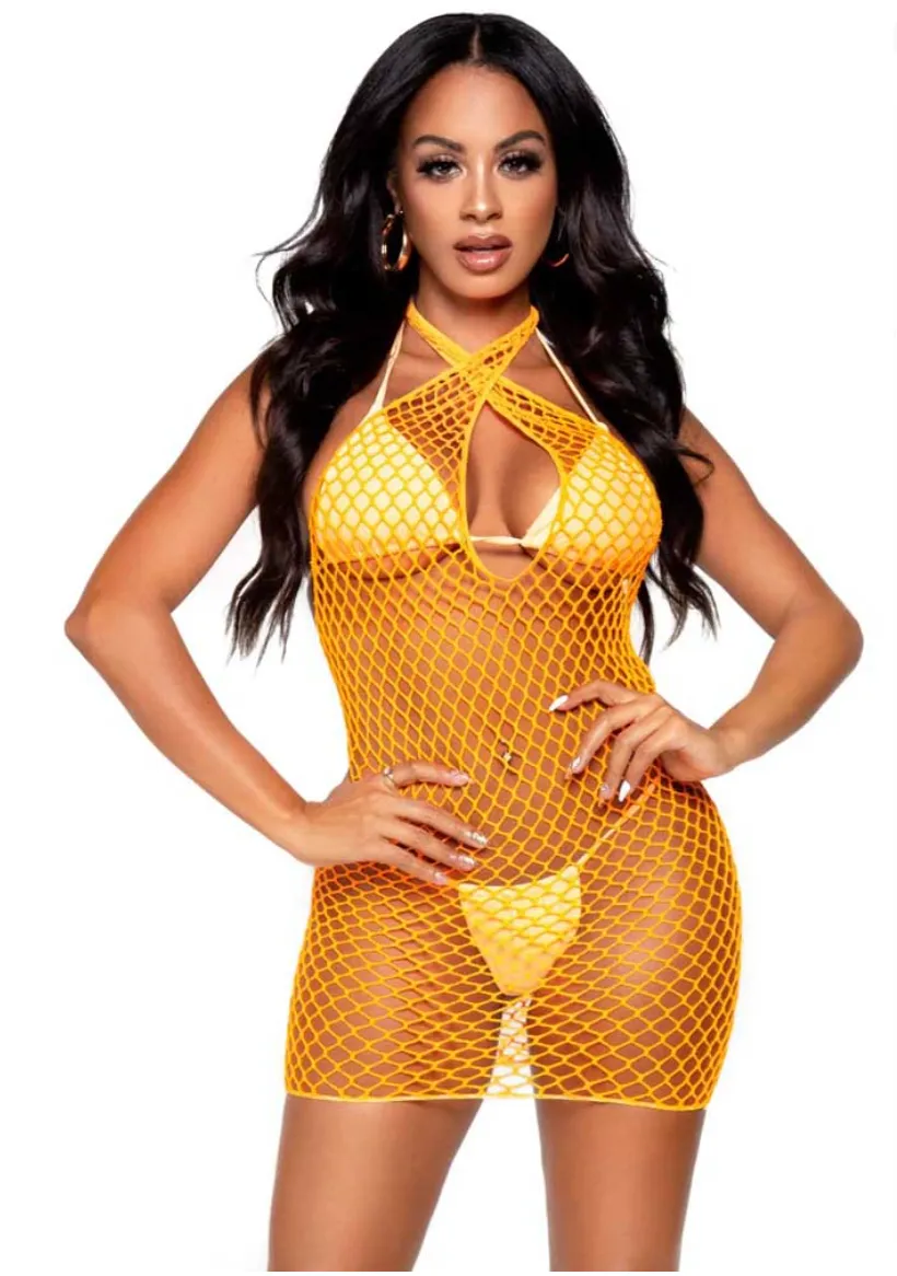 Leg Avenue Diamond Net Twist Halter Mini Dress 86130