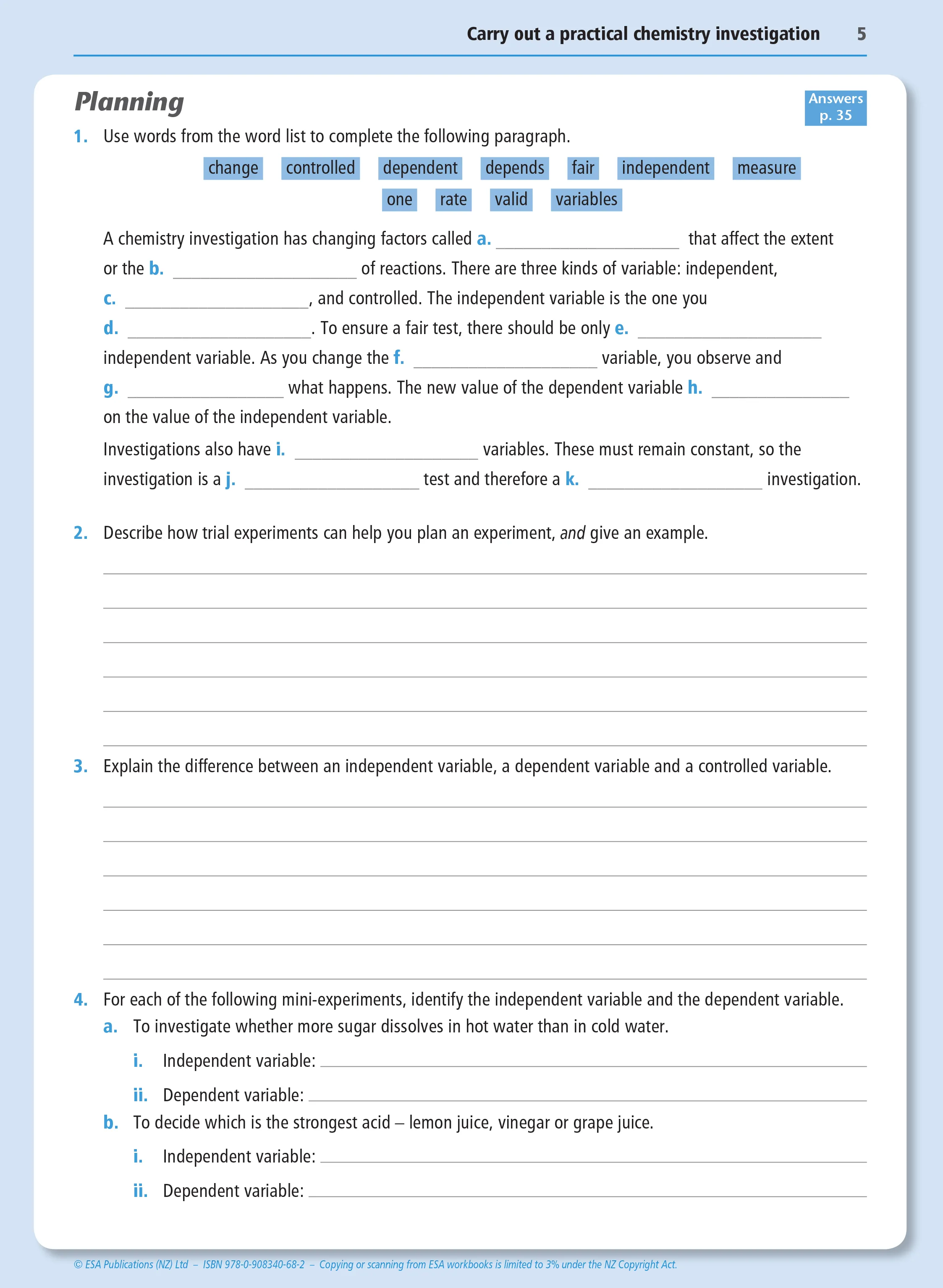 Level 1 Practical Chemistry Investigation 1.1 Learning Workbook