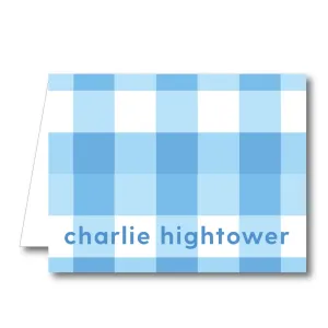 Light Blue Check Folded Notecard