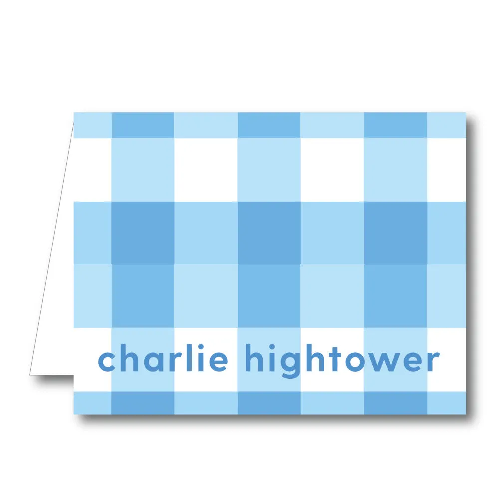 Light Blue Check Folded Notecard