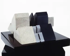 LIMESTONE AND LUCITE GRAPHIC FIGURE