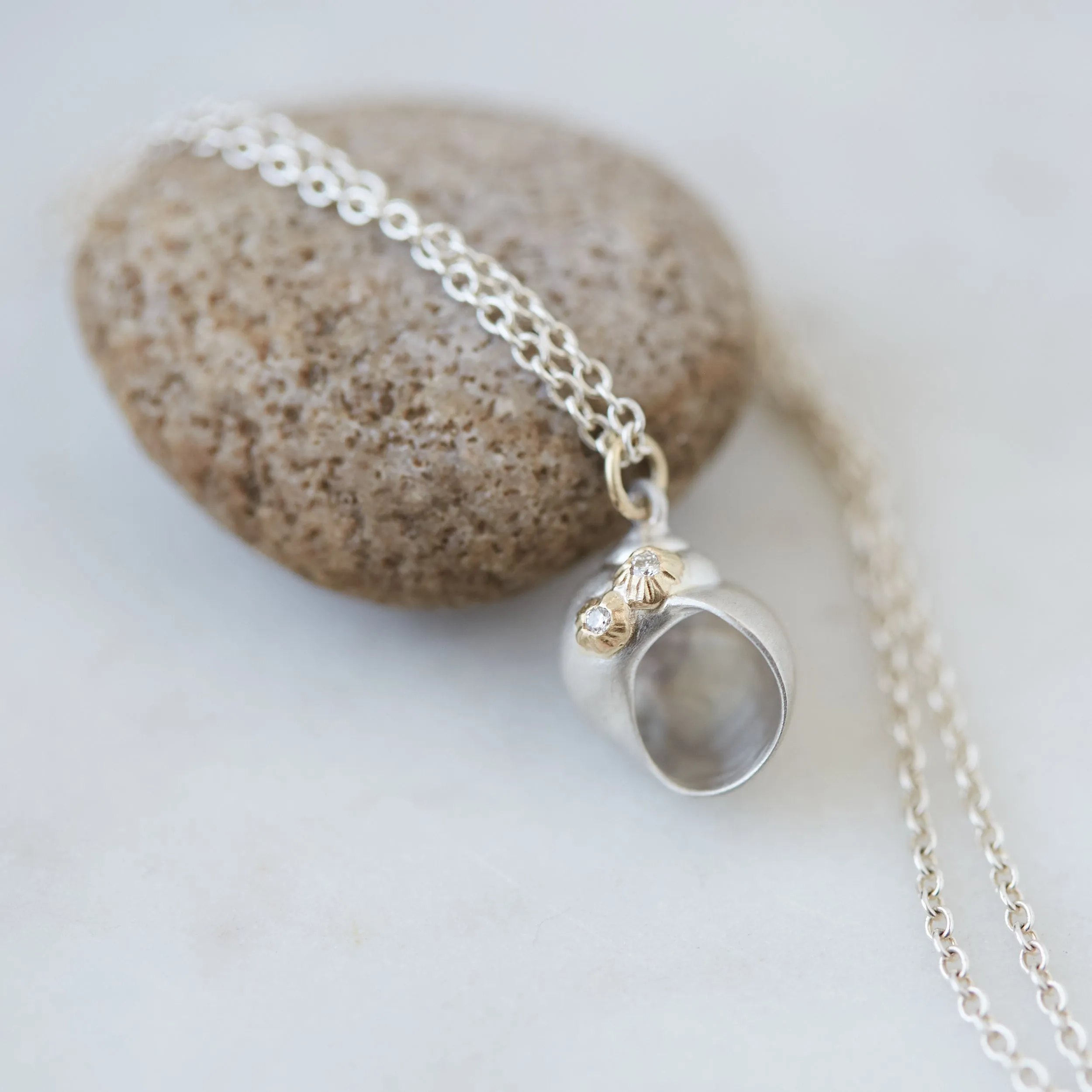 Little Moon Snail Necklace with Diamond Barnacles