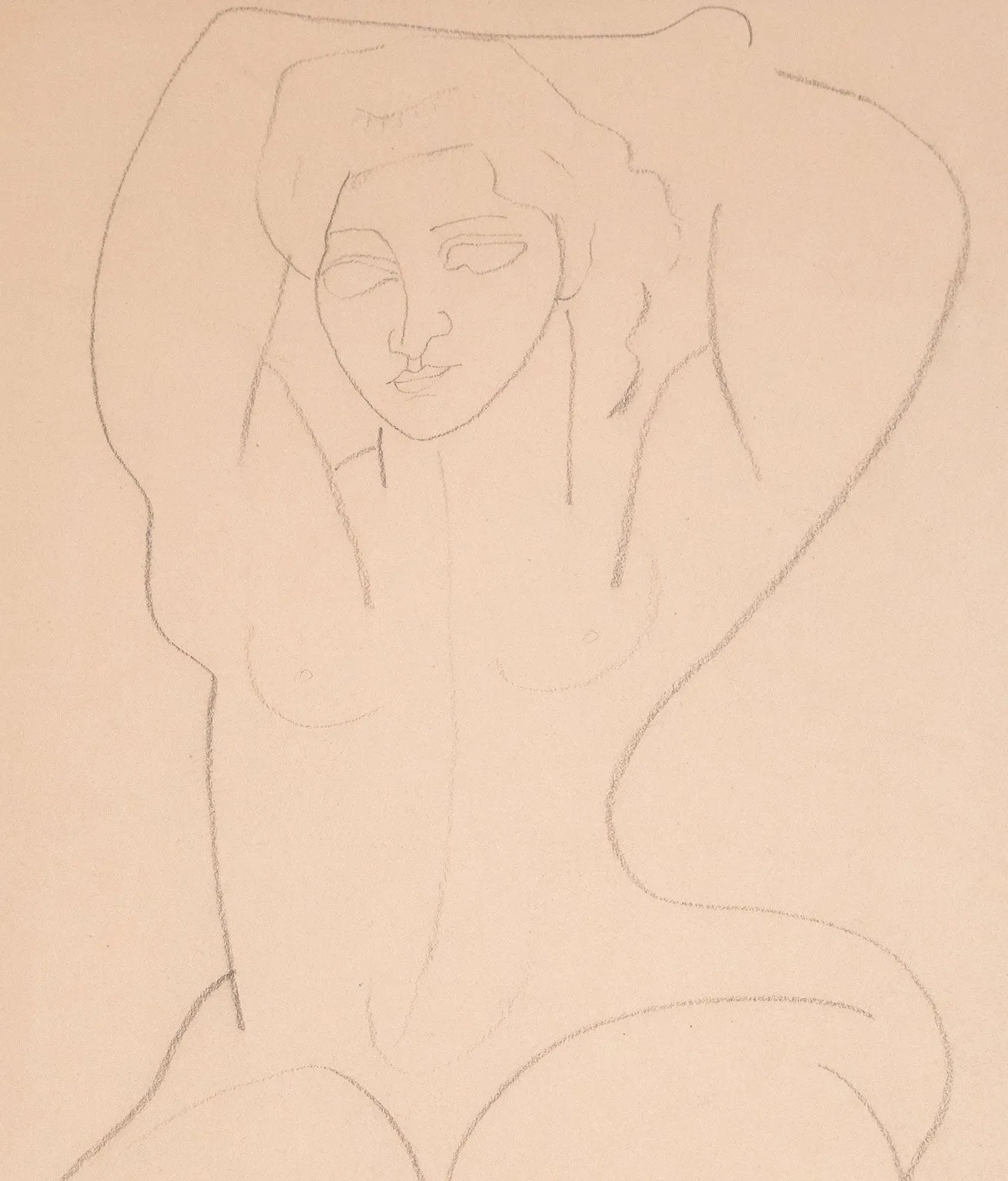 LOUISE NEVELSON "FOLDED NUDE" DRAWING, 1930