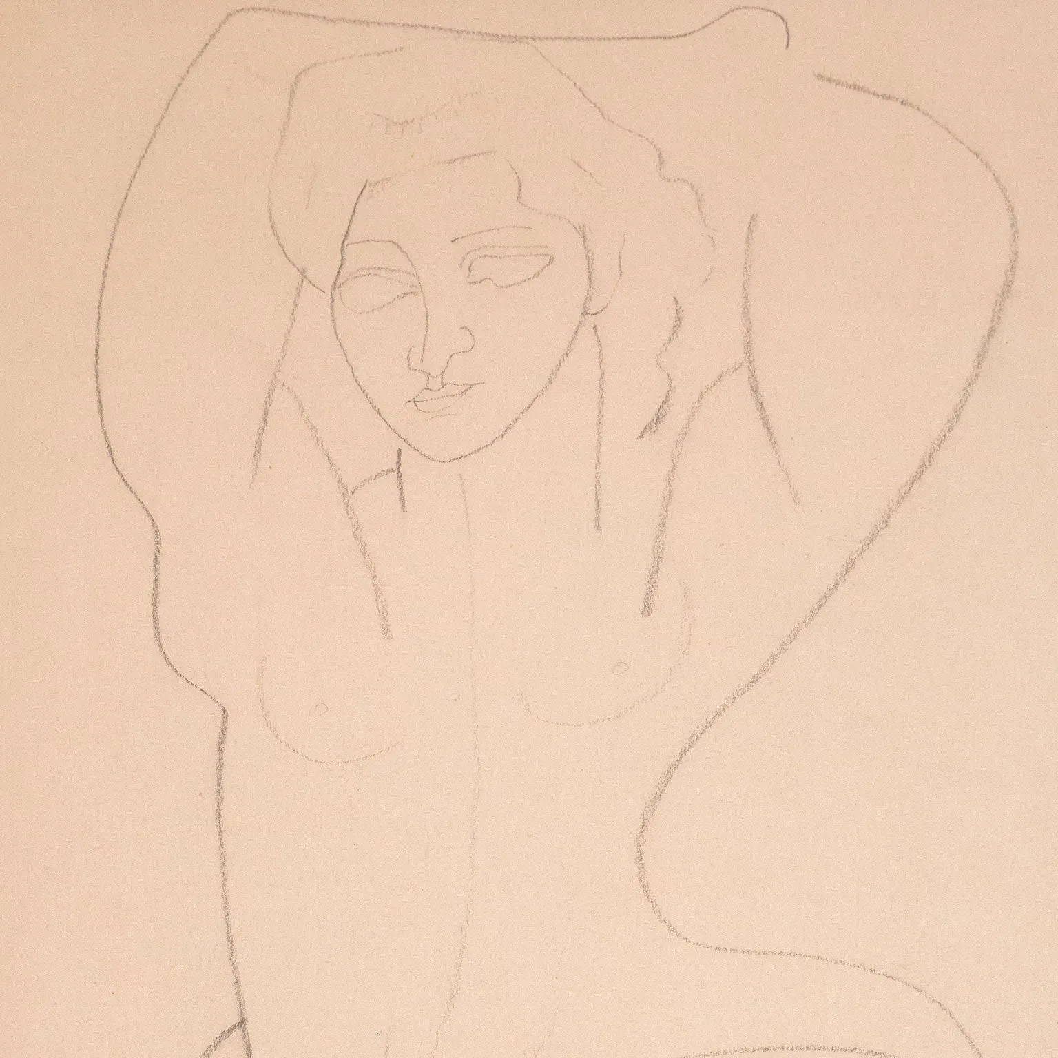 LOUISE NEVELSON "FOLDED NUDE" DRAWING, 1930